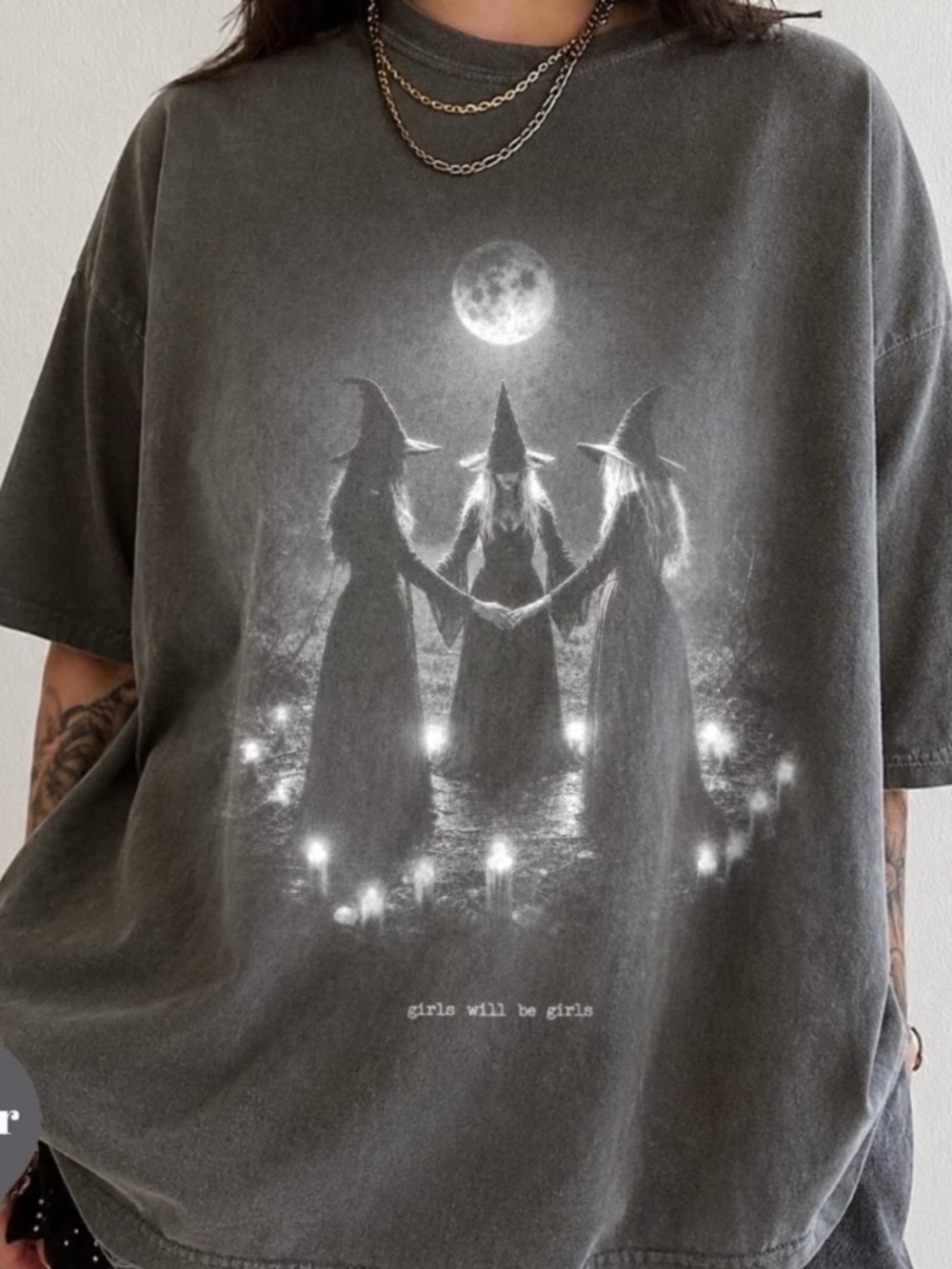Moon and Witch Graphic Tee - Charcoal